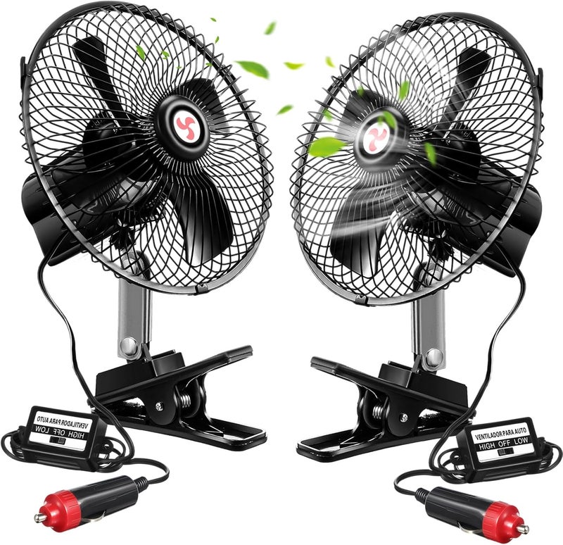 Tujoe 2 Pcs Portable Car Fan with Car Cigarette Lighter Electric Cooling 12 Volt Oscillating Fan 12 Volt Fan Automobile Vehicle 360 Degree Swivel Fan with Clip for Car Truck Supplies, Black (10 Inch) - Image 1